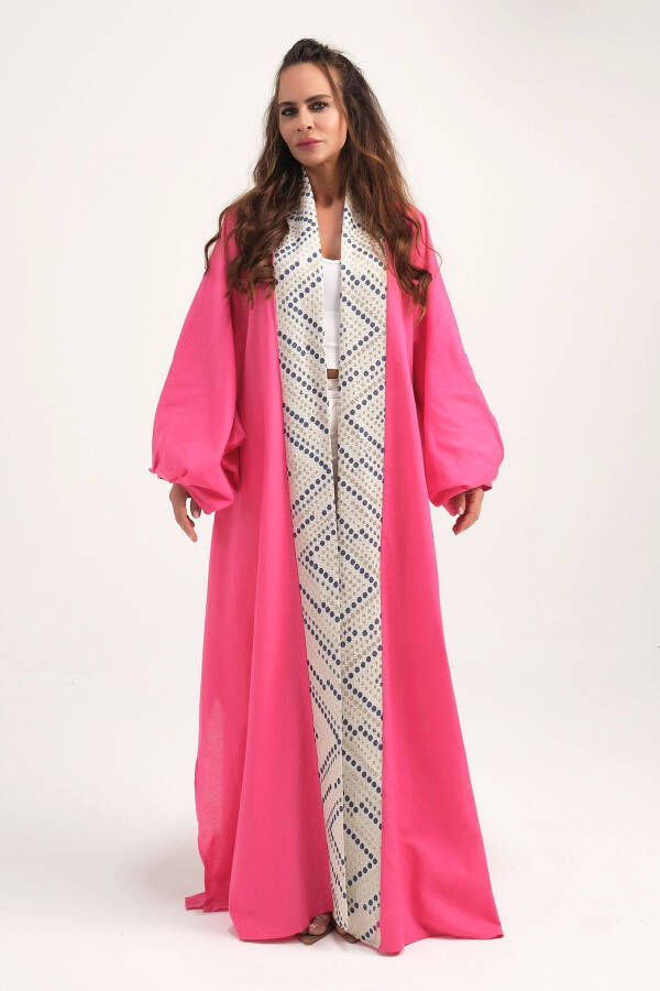 Brocade-Embroidered Linen Kaftan Fuchsia - 2