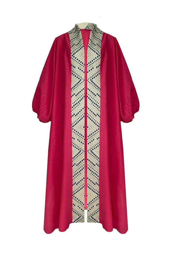 Brocade-Embroidered Linen Kaftan Fuchsia - 7