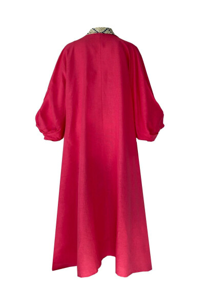 Brocade-Embroidered Linen Kaftan Fuchsia - 8