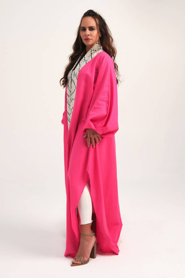 Brocade-Embroidered Linen Kaftan Fuchsia - 11