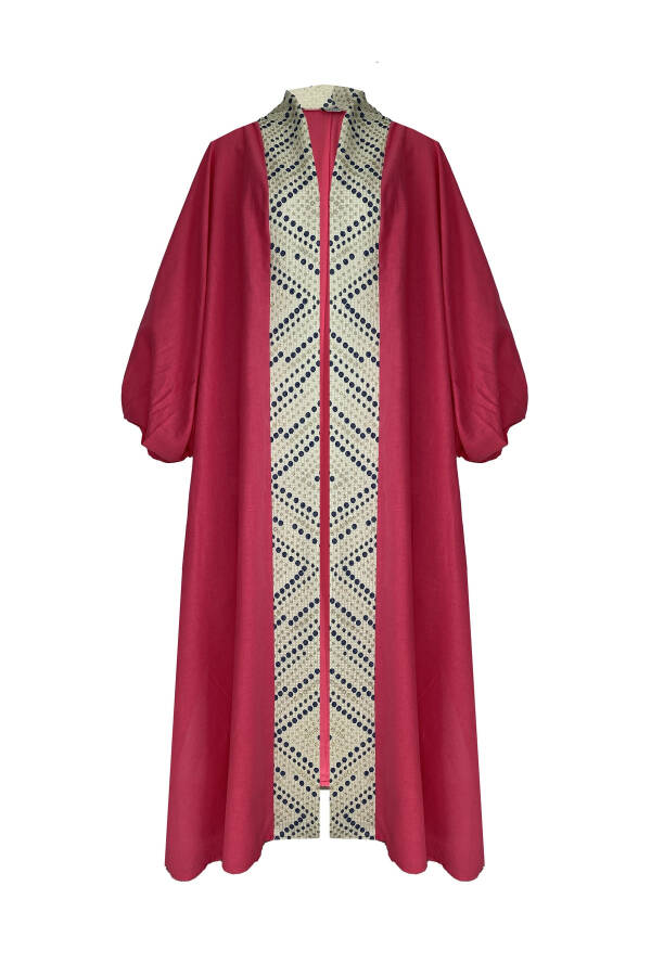 Brocade-Embroidered Linen Kaftan Fuchsia - 15