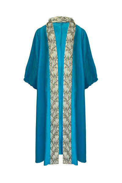 Brocade Embroidered Linen Kaftan Turquoise - 5