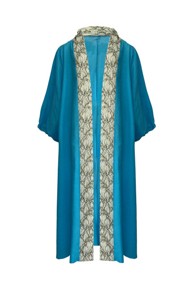 Brocade Embroidered Linen Kaftan Turquoise - 11