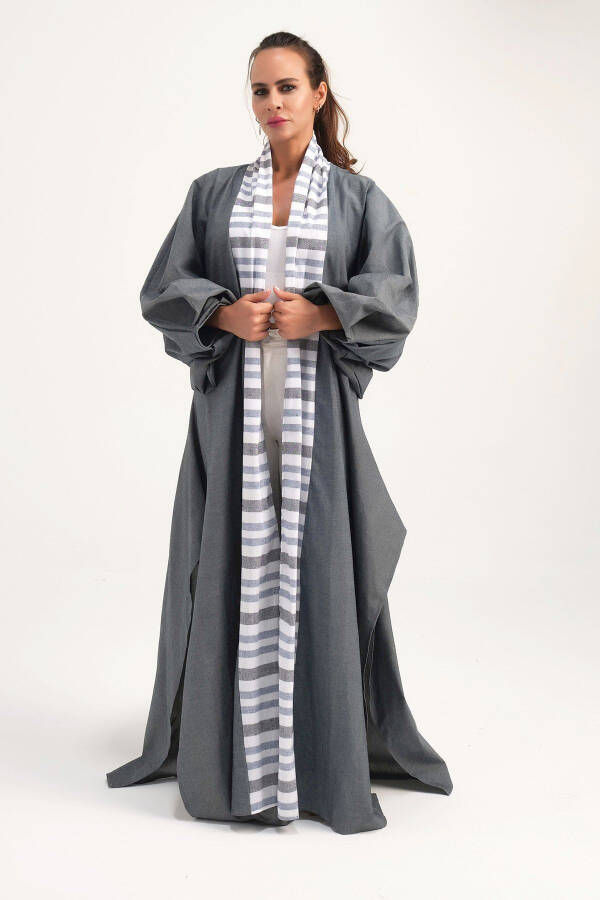 Brocade Linen Kaftan Grey - 1