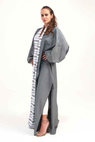 Brocade Linen Kaftan Grey - 2