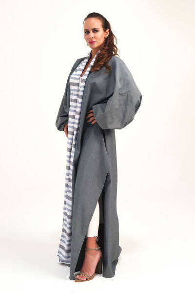 Brocade Linen Kaftan Grey - 9