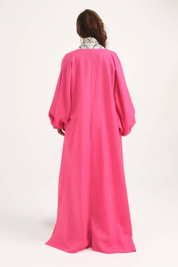 Brokar Patlı Keten Kaftan Fuşya - 4