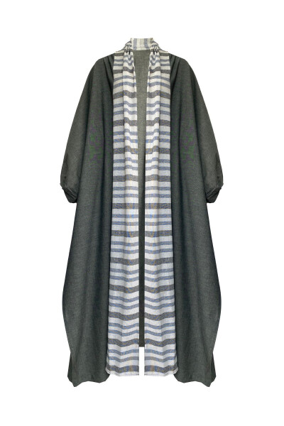 Brokar Patlı Keten Kaftan Gri - 5