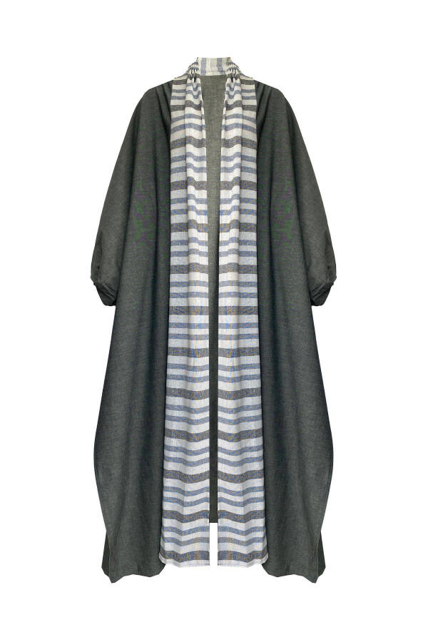 Brokar Patlı Keten Kaftan Gri - 5