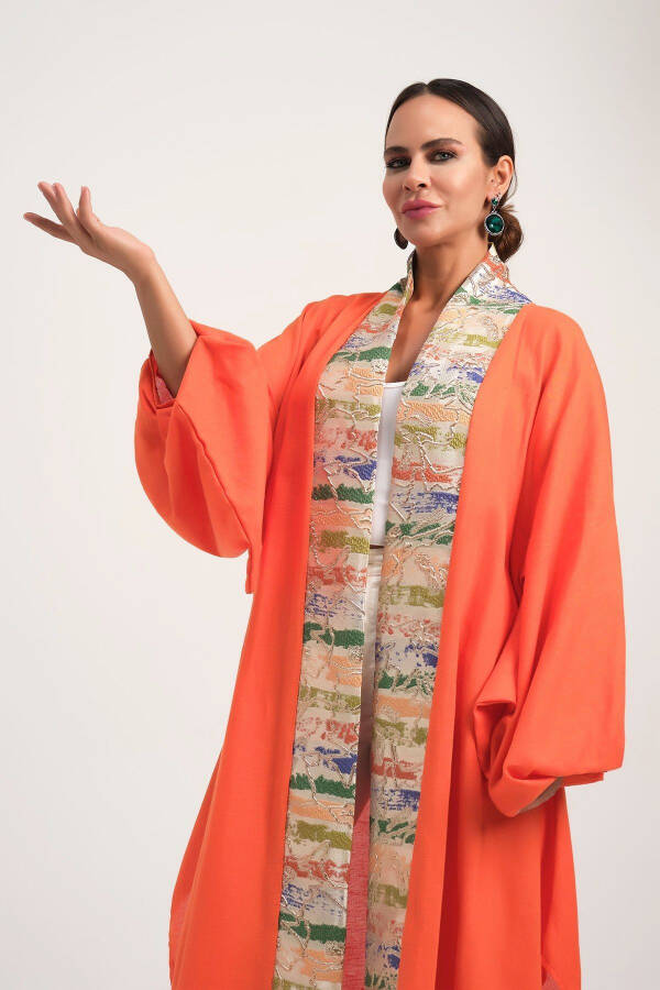 Brokar Patlı Keten Kaftan Oranje - 1