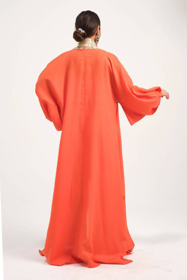 Brokar Patlı Keten Kaftan Oranje - 4