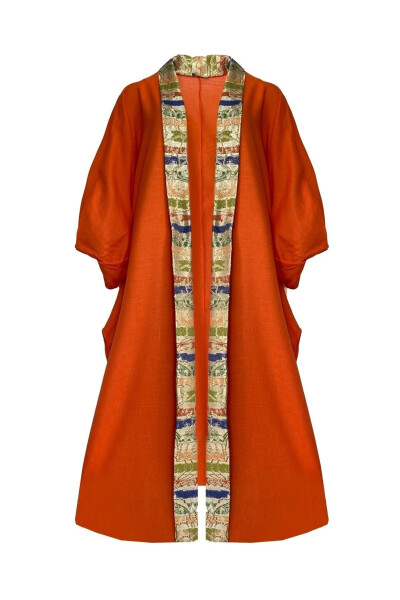 Brokar Patlı Keten Kaftan Oranje - 5