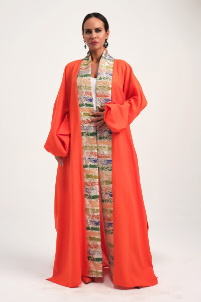 Brokar Patlı Keten Kaftan Oranje - 9