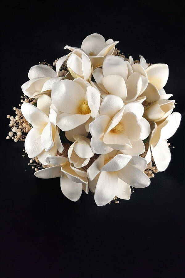 Broken White Magnolia Bridal Bouquet Beige Chip Bridal Flower, Corsage, Bridal Bouquet - 8