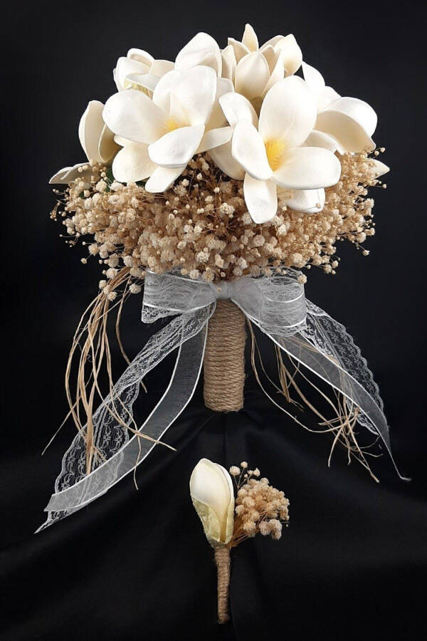 Broken White Magnolia Bridal Bouquet Beige Chip Bridal Flower, Corsage, Bridal Bouquet - 4