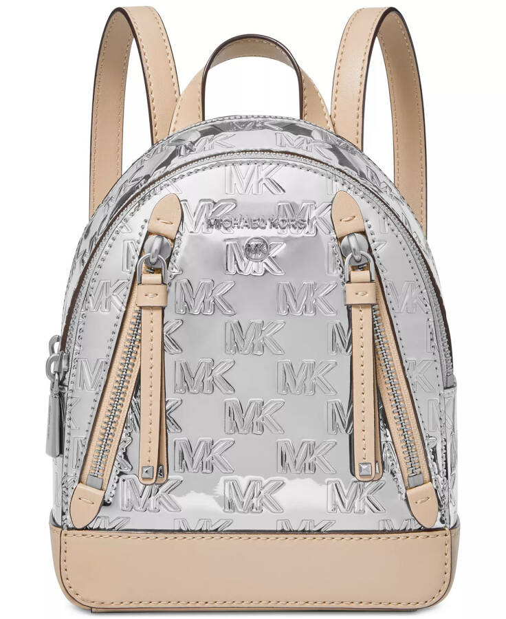 Brooklyn Logo Embossed Patent Extra Small Convertible Crossbody Backpack Silver - 1