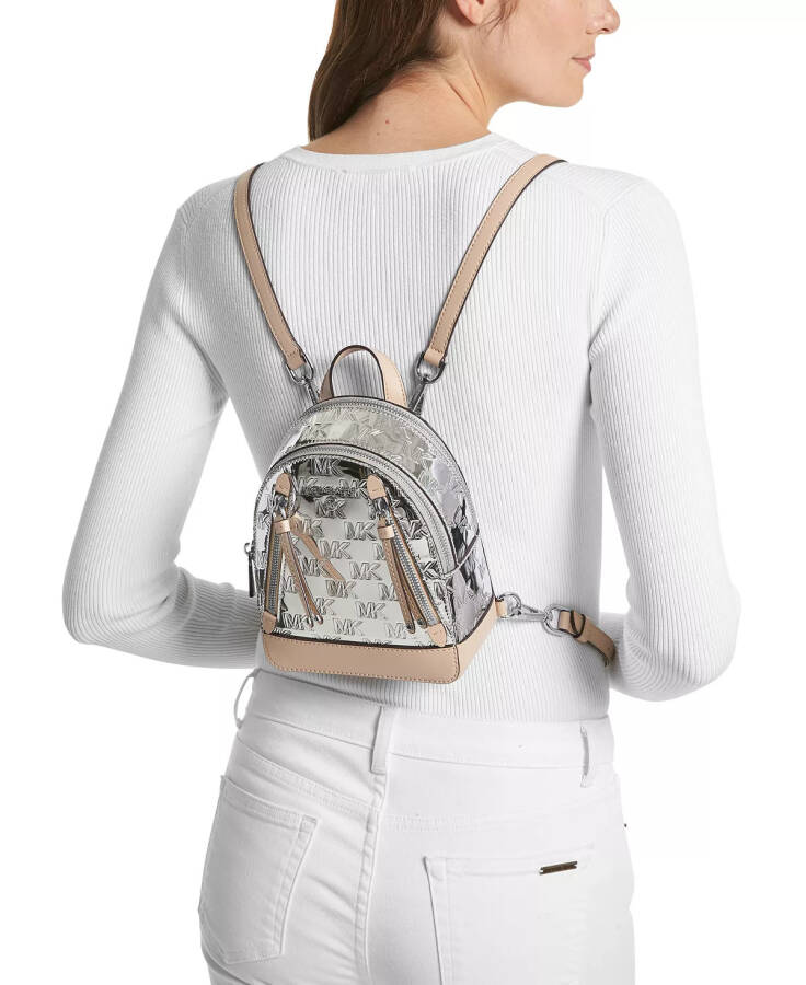 Brooklyn Logo Embossed Patent Extra Small Convertible Crossbody Backpack Silver - 3