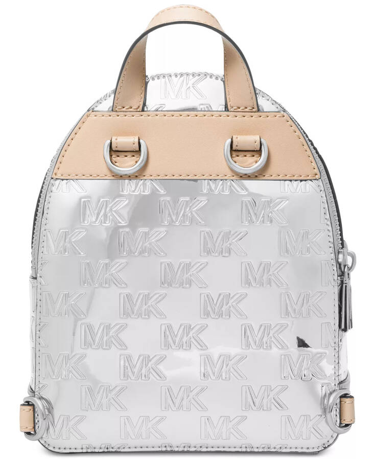 Brooklyn Logo Embossed Patent Extra Small Convertible Crossbody Backpack Silver - 4