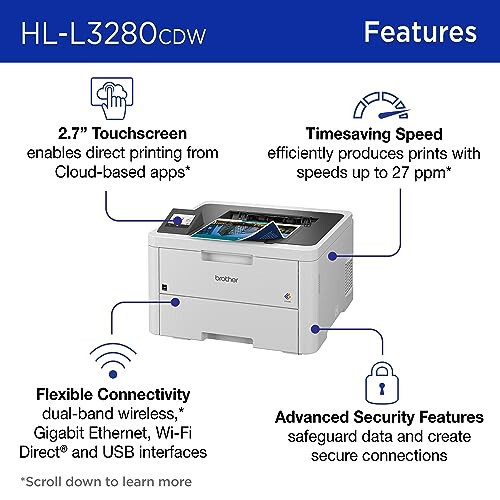 Brother HL-L3280CDW Simsiz ixcham raqamli rangli printer, lazer sifatidagi chiqish, ikki tomonlama bosma, mobil bosma va Ethernet | 4 oylik yangilash obunasi sinov muddati¹ kiritilgan, Modazone Dash to'ldirishga tayyor - 3