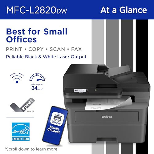 Brother MFC-L2820DW Wireless Compact Monochrome All-in-One Laser Printer with Copy, Scan and Fax, Duplex, Black & White | Includes Refresh Subscription Trial(1), Amazon Dash Replenishment Ready - 2