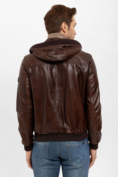 Brown Dexter Hooded Men's Genuine Leather Jacket - 4