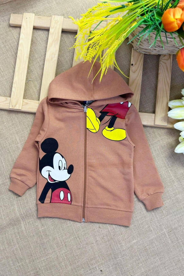 Brown Hoodie with Mickey Mouse Print - 1