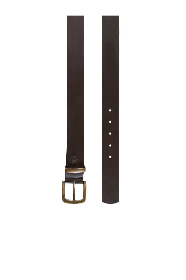 Brown men's belt with a Gold buckle. - 1