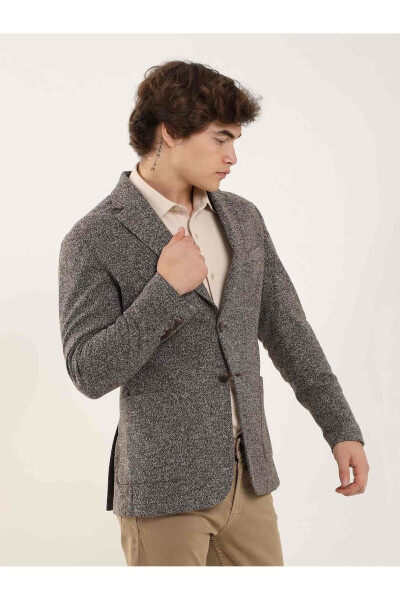 Brown Men's Slim Fit Melange Patterned Casual Single Breasted Jacket - 97212 - 9