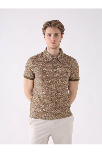 Brown Men's Slim Fit Patterned Polo Collar Tshirt - 3