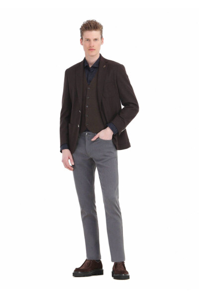 Brown Plain Shirt Shoulder Slim Fit Wool Blend Knit Jacket - 3