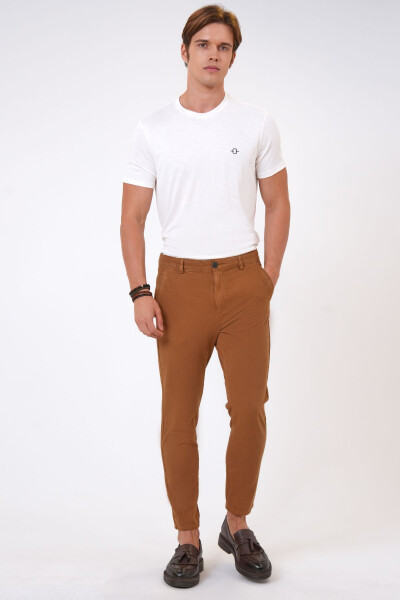 Brown Slim Fit Cotton Chino Pants - 1