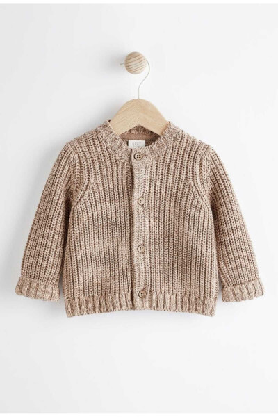 Brown Thick Knit Baby Cardigan - 1