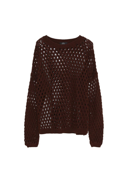 Brown Thin Knit with Lace Detail - 2