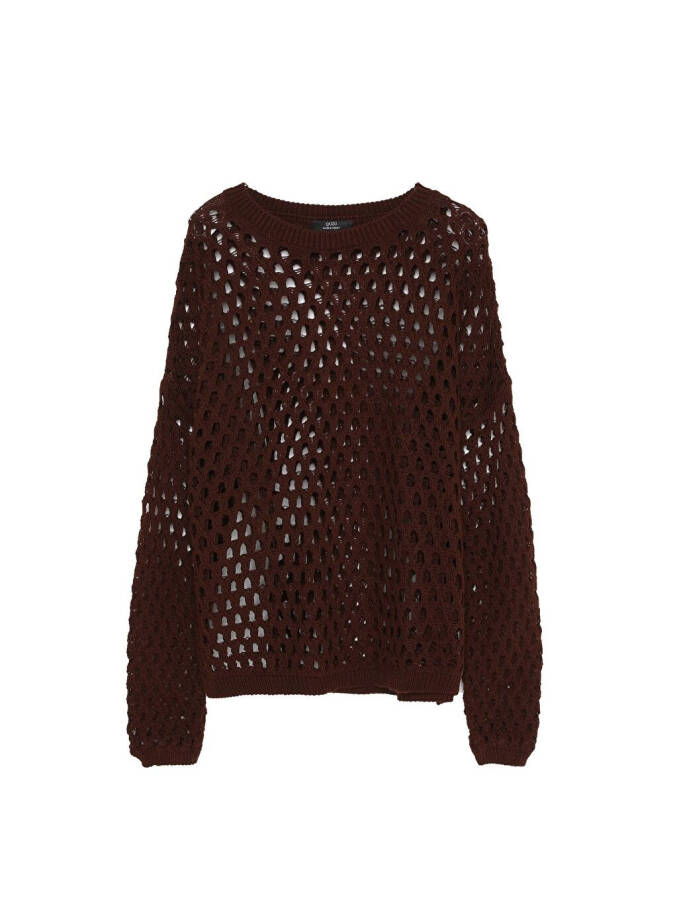 Brown Thin Knit with Lace Detail - 2