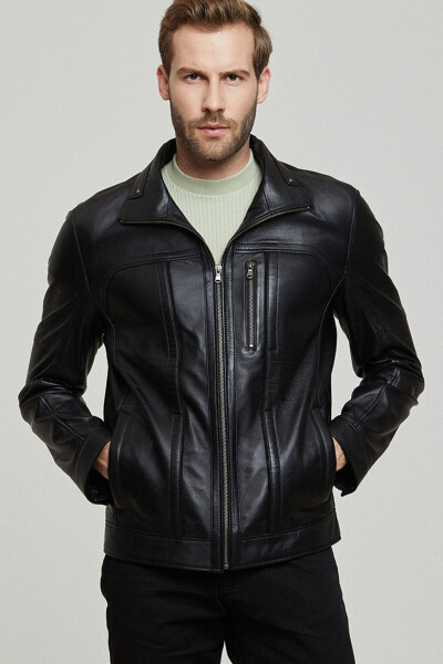 Bruno Men's Black Leather Jacket 21wge64011m - 6