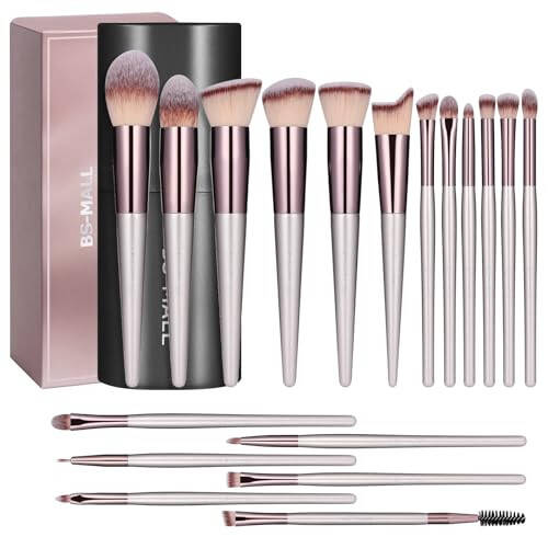 BS-MALL Makeup Brush Set 18 Pcs Premium Synthetic Foundation Powder Concealers Eye shadows Blush Makeup Brushes with black case - 1