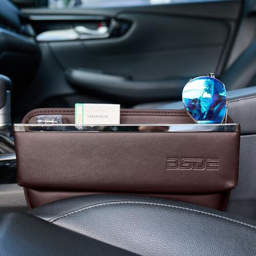 BSDE Car Seat Gap Filler Organizer-Premium Leather Car Seat Storage Box-Fits Between Front Seats-car accessories for women men interior-Stop Drop Car Seat Organizer and Storage for Phones, Cards, Keys - 4