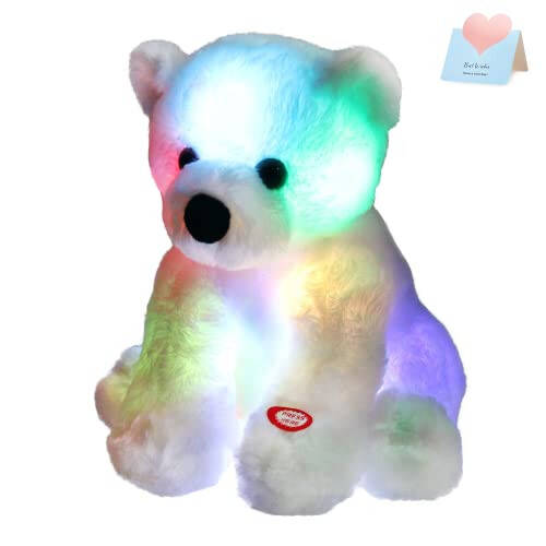 BSTAOFY Glow Polar Bear Light up Stuffed Animal LED Night Light Soft Plush Toy Adorable Birthday Valentines Mother's Children's Day for Toddler Kids, White, 9.5'' - 1