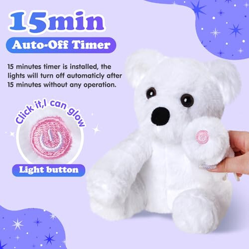 BSTAOFY Glow Polar Bear Light up Stuffed Animal LED Night Light Soft Plush Toy Adorable Birthday Valentines Mother's Children's Day for Toddler Kids, White, 9.5'' - 3