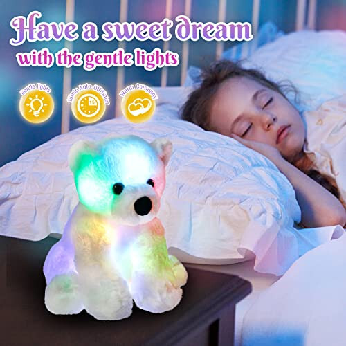 BSTAOFY Glow Polar Bear Light up Stuffed Animal LED Night Light Soft Plush Toy Adorable Birthday Valentines Mother's Children's Day for Toddler Kids, White, 9.5'' - 4