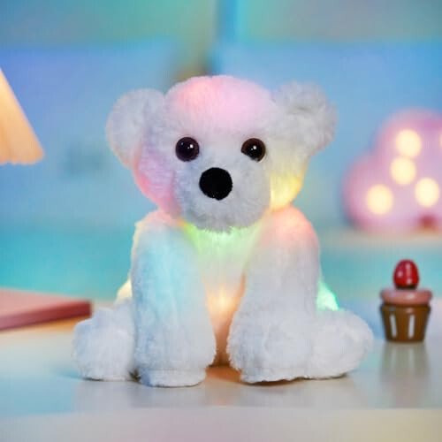 BSTAOFY Glow Polar Bear Light up Stuffed Animal LED Night Light Soft Plush Toy Adorable Birthday Valentines Mother's Children's Day for Toddler Kids, White, 9.5'' - 5