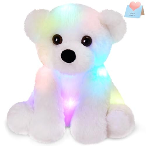 BSTAOFY Glow Polar Bear Light up Stuffed Animal LED Night Light Soft Plush Toy Adorable Birthday Valentines Mother's Children's Day for Toddler Kids, White, 9.5'' - 7