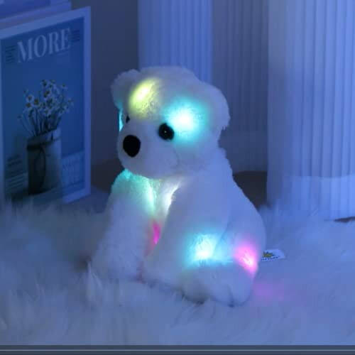 BSTAOFY Glow Polar Bear Light up Stuffed Animal LED Night Light Soft Plush Toy Adorable Birthday Valentines Mother's Children's Day for Toddler Kids, White, 9.5'' - 6