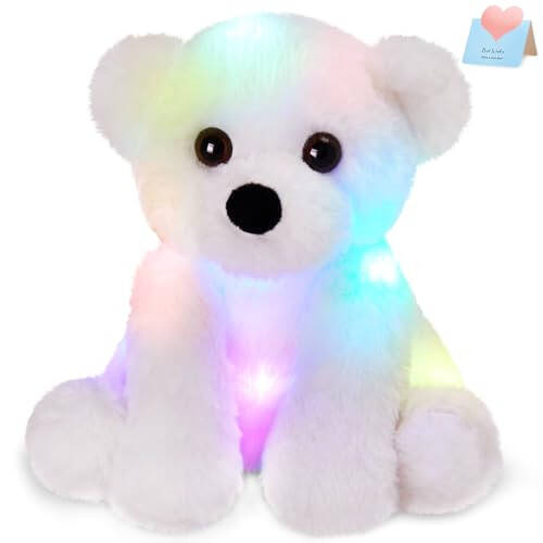 BSTAOFY Parlayan Kutup Ayısı Işıklı Peluş Oyuncak LED Gece Lambası Yumuşak Peluş Oyuncak Sevimli Doğum Günü Sevgililer Günü Anneler Günü Çocuklar Günü için Bebek Çocuklar, Beyaz, 9.5'' - 7