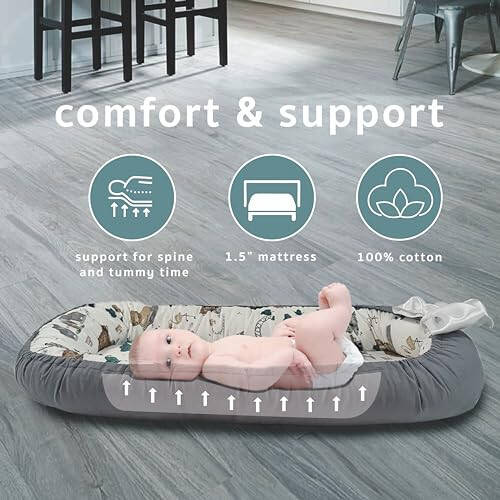 Bubble Monkey Baby Nest Set 100% Cotton Comfortable Baby Lounger for Safer Easy Sleep and No Fuss Tummy Time Playtime Transportable for Travel - 33