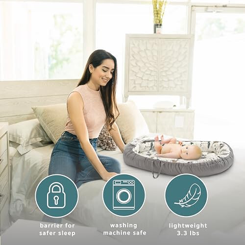 Bubble Monkey Baby Nest Set 100% Cotton Comfortable Baby Lounger for Safer Easy Sleep and No Fuss Tummy Time Playtime Transportable for Travel - 36