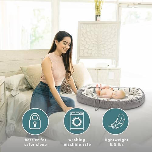 Bubble Monkey Baby Nest Set 100% Cotton Comfortable Baby Lounger for Safer Easy Sleep and No Fuss Tummy Time Playtime Transportable for Travel - 36