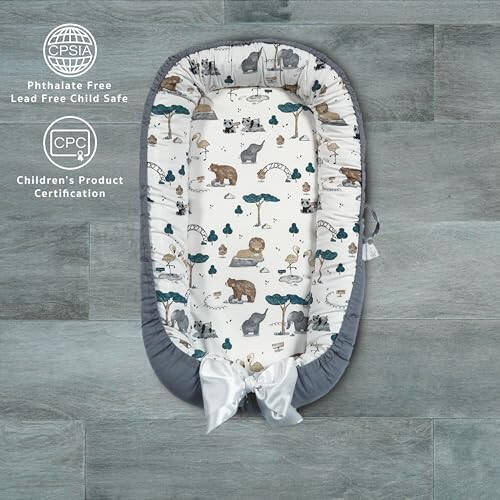 Bubble Monkey Baby Nest Set 100% Cotton Comfortable Baby Lounger for Safer Easy Sleep and No Fuss Tummy Time Playtime Transportable for Travel - 26