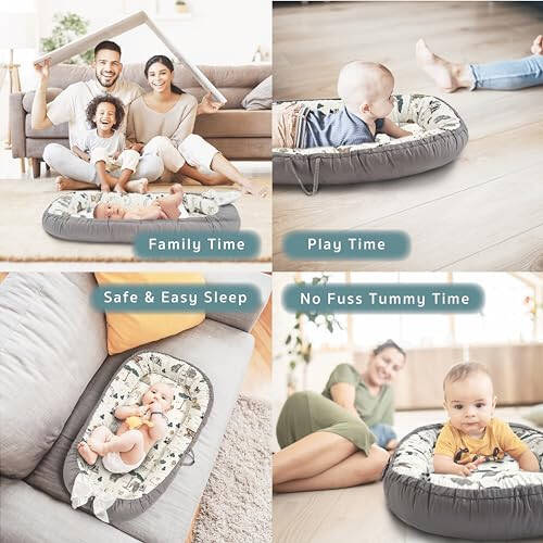 Bubble Monkey Baby Nest Set 100% Cotton Comfortable Baby Lounger for Safer Easy Sleep and No Fuss Tummy Time Playtime Transportable for Travel - 10