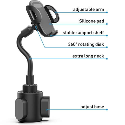 Bükülebilir Bardak Tutuculu Araba Telefon Tutucu, Araba Bardak Tutucu Telefon Montajı, Evrensel Ayarlanabilir Kuğu Boynu Bardak Tutucu Beşiği Araba Montajı Cep Telefonu iPhone, Samsung, Huawei, LG, Sony, Nokia İçin - 3